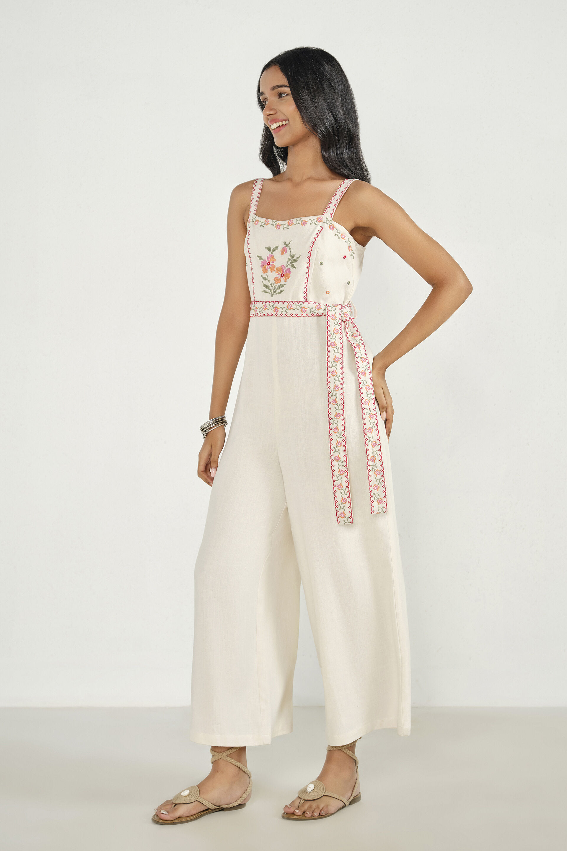 Kimaya Embroidered Jumpsuit, Off White, image 2